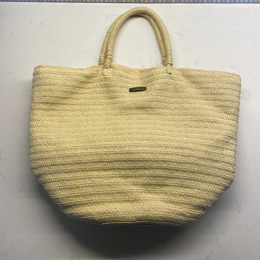 Rip Curl Woven Beach Tote Bag in Yellow, Lined with Drawstring Interior Closure